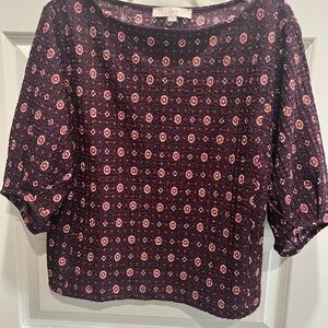 LOFT Red Puff Sleeve Blouse with Boxy Fit